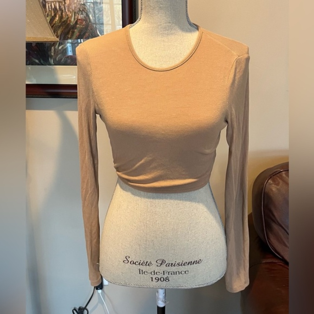 Princess Polly tan cropped long sleeve top